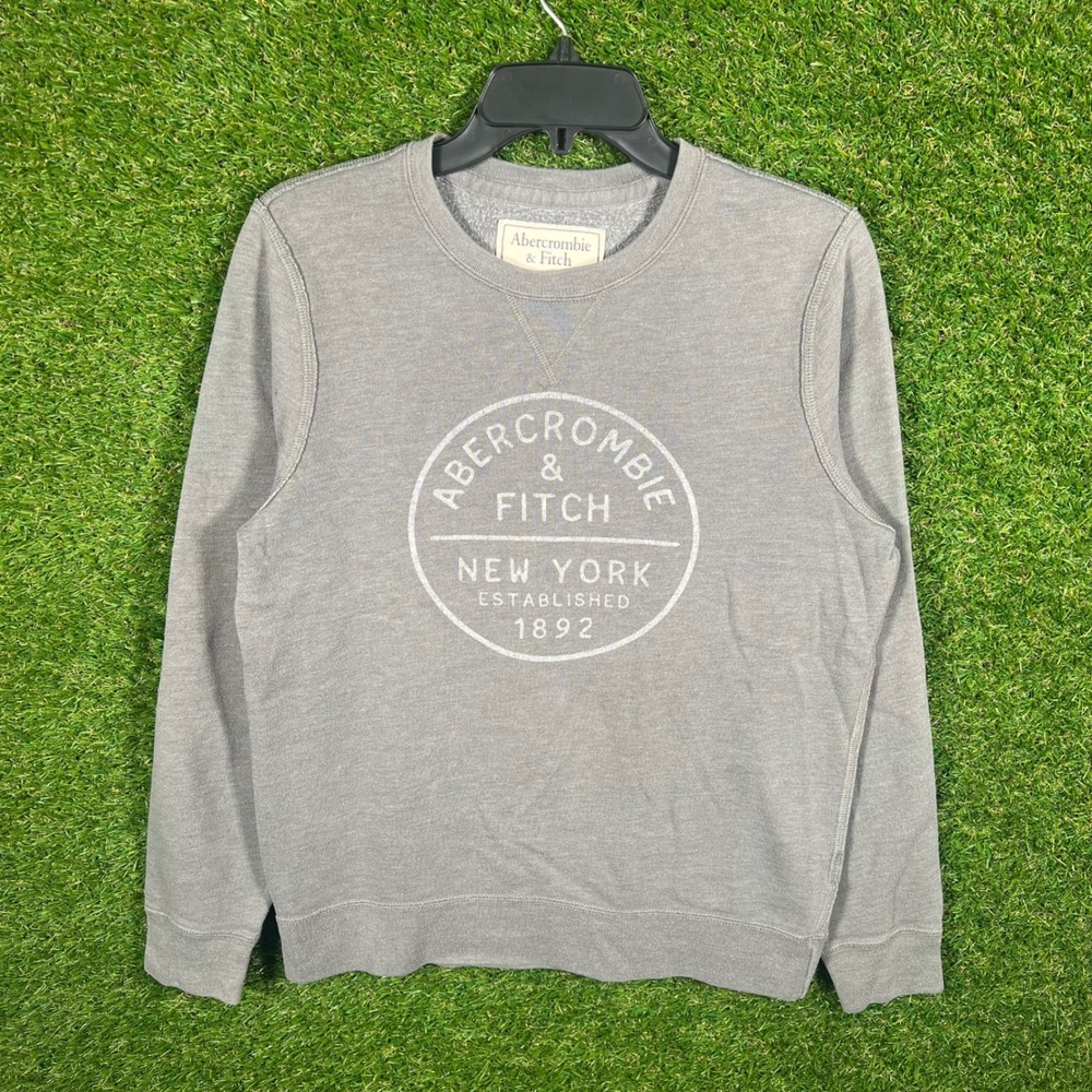 Abercrombie Fitch Gray Crewneck Sweatshirt Logo New York Established 1892 Size S